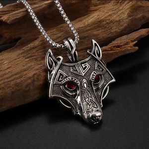 Red eye wolf necklace